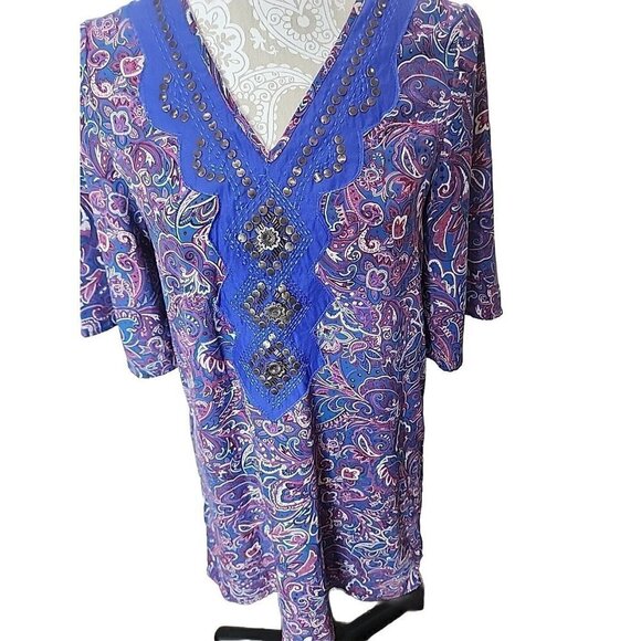 ALYA Womens Boho Mini Dress Floral Print Size Festival Style Small Swim Coverup - Picture 2 of 8